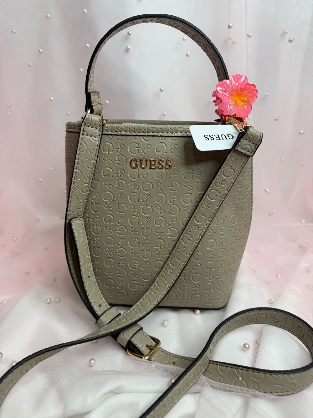 GUESS Taupe Lenny Mini Bucket Bag